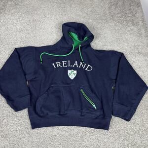 Ireland Hoodie Womens XS Blue Shamrock Graphic Fleece Pullover Sweatshirt Dolmen